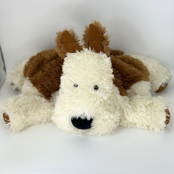 VTG Jellycat Large Laying Dog Plush Cream Brown Floppy Stuffed Animal 14
